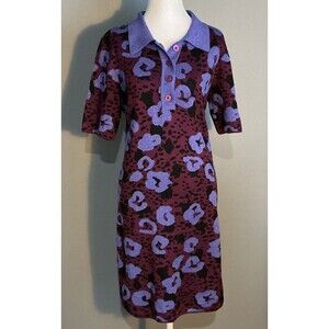 NEW Gorman Leopard Midi Knit Dress Preppy Collar Sparkle Buttons Purple Size 10